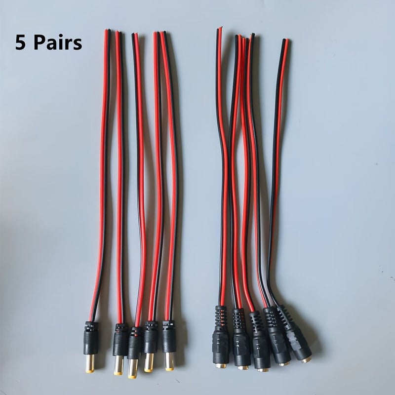 2 Pairs 5.5x2.1mm Male Female Plug 12V DC Power Pigtail Cable for CCTV Camera Connector Extension - Image 1
