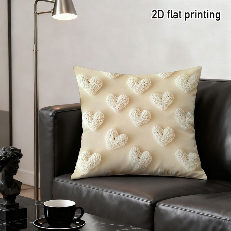 وسادة قلبية بيضاء مسطحة مقاس 50×50 سم بتصميم كروشيه مزدوج الوجهين - Image 4