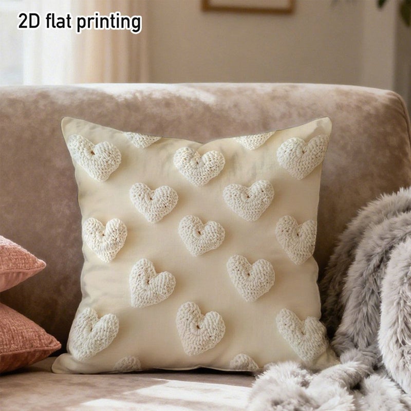 وسادة قلبية بيضاء مسطحة مقاس 50×50 سم بتصميم كروشيه مزدوج الوجهين - Image 1