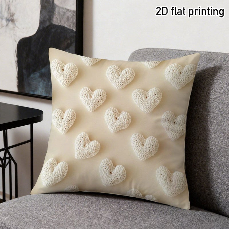 وسادة قلبية بيضاء مسطحة مقاس 50×50 سم بتصميم كروشيه مزدوج الوجهين - Image 2