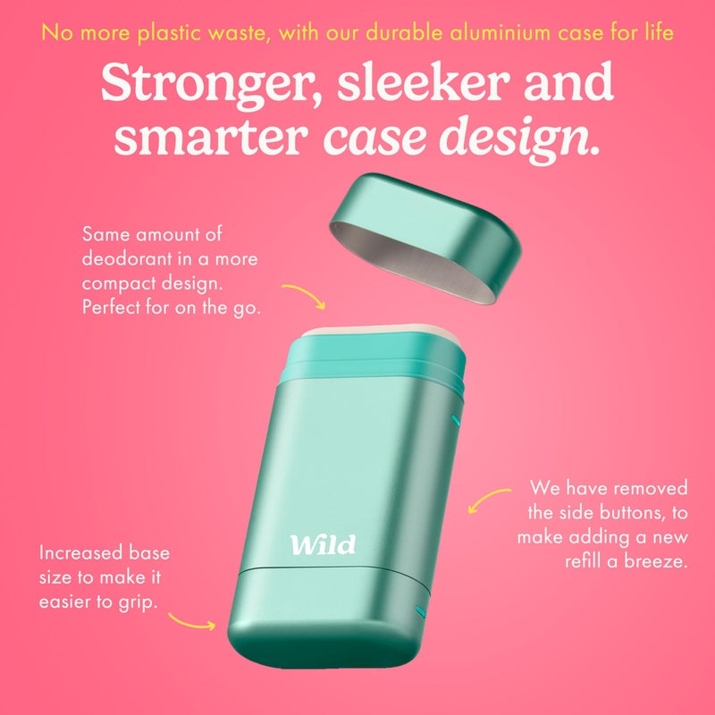 Wild Aluminum Free Deodorant Starter Kit - Refillable Stick Deodorant with Aqua Applicator Case & Vegan Refill Variety Pack - Fresh Cotton & Sea Salt, Cherry Blossom and Coconut & Vanilla Scents - Image 2