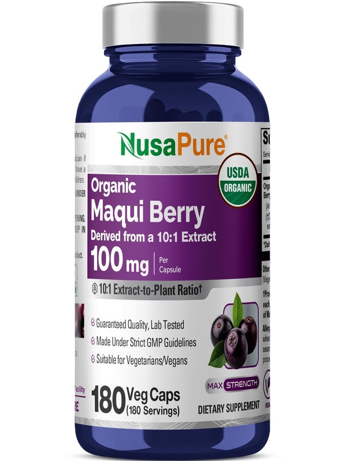 NusaPure Organic Maqui Berry, Non-GMO, Vegan, 100mg, 180 Veg Capsules - 180 Servings - Image 1