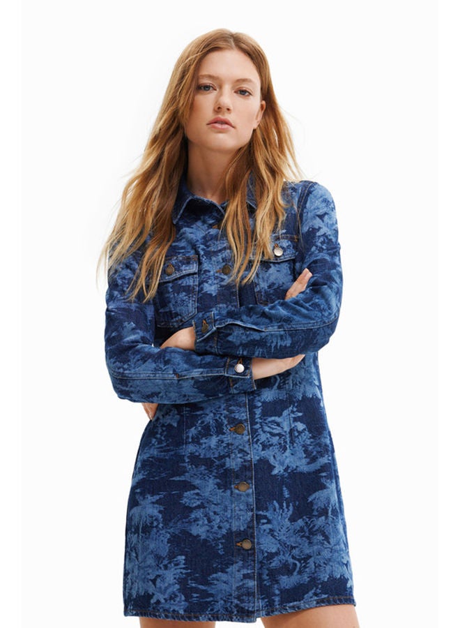 DESIGUAL فستان جينز استوائي قصير  - Image 1