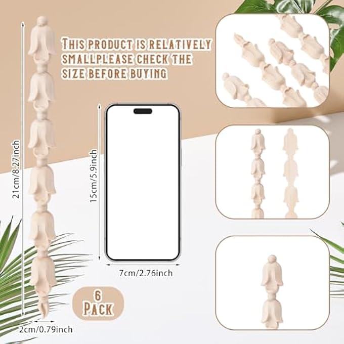 6 PCS LONG WOOD CARVED APPLIQUES ONLAYS FRAME DECALS FRAME FURNITURE DECORATIVE WOODEN CARVING SET FOR WALL DOOR MIRROR CABINET DRESSER CUPBOARD BED DECORATION(VINTAGE STYLE,8.27 X 0.79 IN) - Image 3