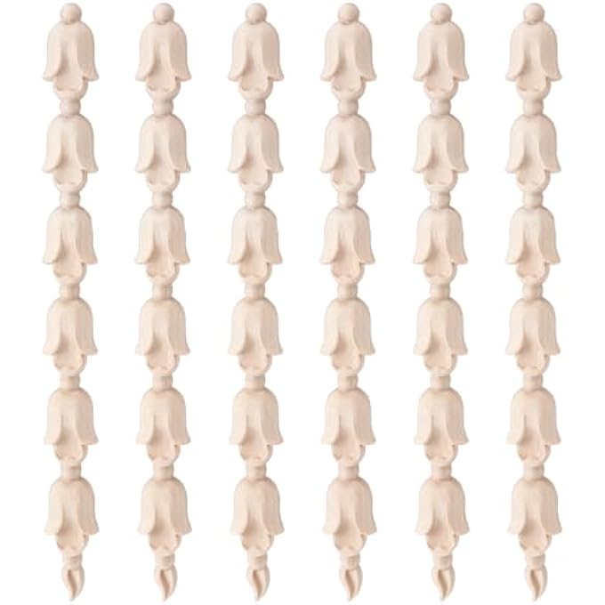 6 PCS LONG WOOD CARVED APPLIQUES ONLAYS FRAME DECALS FRAME FURNITURE DECORATIVE WOODEN CARVING SET FOR WALL DOOR MIRROR CABINET DRESSER CUPBOARD BED DECORATION(VINTAGE STYLE,8.27 X 0.79 IN) - Image 1