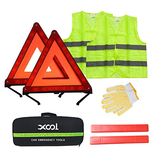 XOOL Emergency Warning Triangle Kit – Roadside Safety Kit with Reflective Warning Triangles, High-Visibility Safety Vests, Storage Bag & Gloves for Car Breakdowns & Emergencies - Image 1