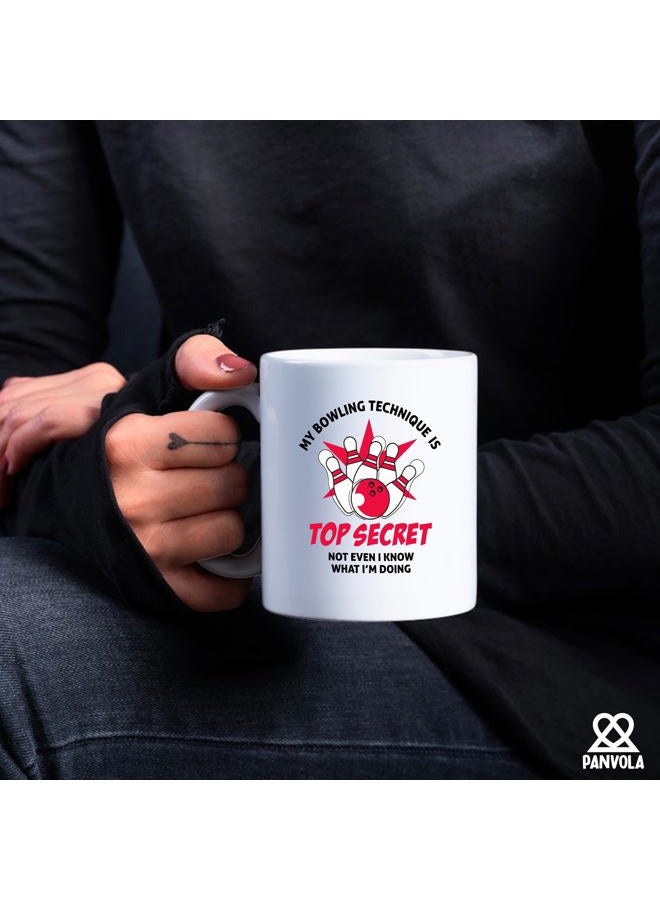 Panvola My Bowling Technique Is Top Secret Bowling Gifts for Men Women Coach Bowling Balls and Pins Funny Sports Player Dad Boyfriend From Wife Girlfriend Ceramic Mug 11 oz White - Image 5