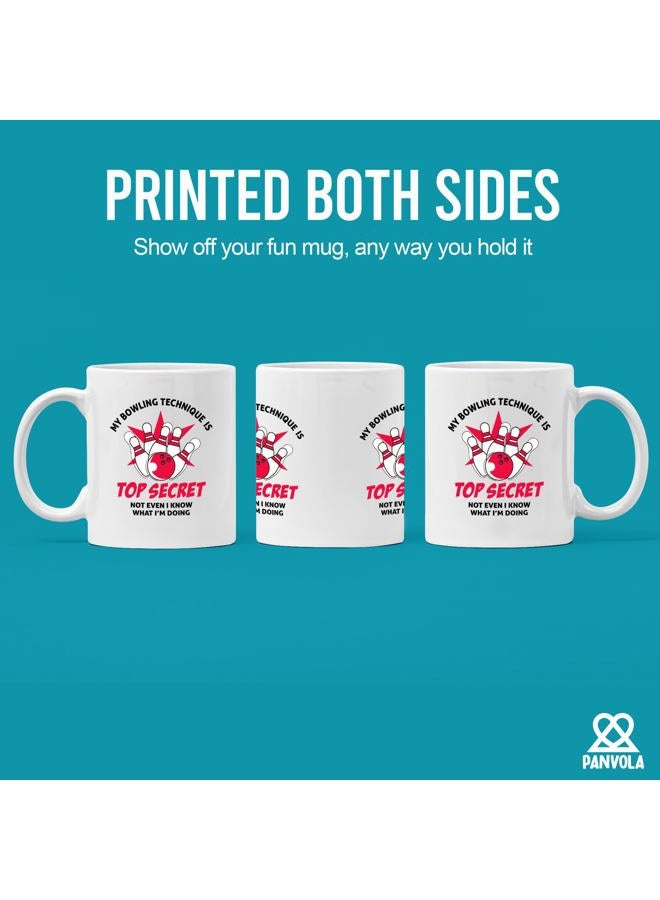 Panvola My Bowling Technique Is Top Secret Bowling Gifts for Men Women Coach Bowling Balls and Pins Funny Sports Player Dad Boyfriend From Wife Girlfriend Ceramic Mug 11 oz White - Image 3
