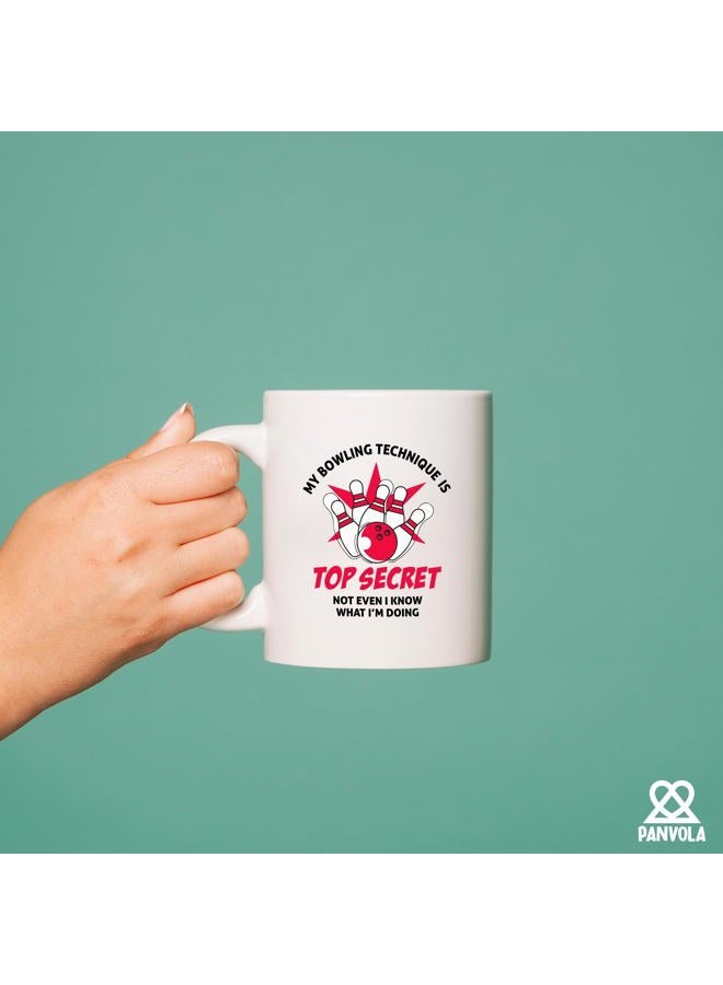 Panvola My Bowling Technique Is Top Secret Bowling Gifts for Men Women Coach Bowling Balls and Pins Funny Sports Player Dad Boyfriend From Wife Girlfriend Ceramic Mug 11 oz White - Image 4