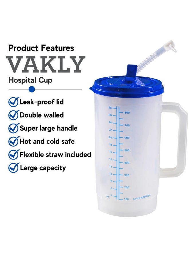 Vakly Vakly Hospital Carafe Insulated Double-Walled Water Bottle Thermos - 32 oz capacity (Graduated up to 28 oz) Hot and Cold Refillable - With Flexible Straw and Pouring/Sipping Spout (32 OZ [1 Pack])  - Image 2