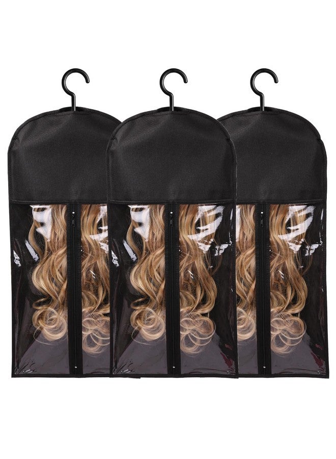 AIHOPESTO 3Pcs Wig Hanger Hair Extension Holder Wig Storage For Multiple Wigs Bags Storage With Hanger Wig Holder Dustproof Hair Extension Storage With Hook Hair Extensions Wigs & Accessories (Black) - Image 1
