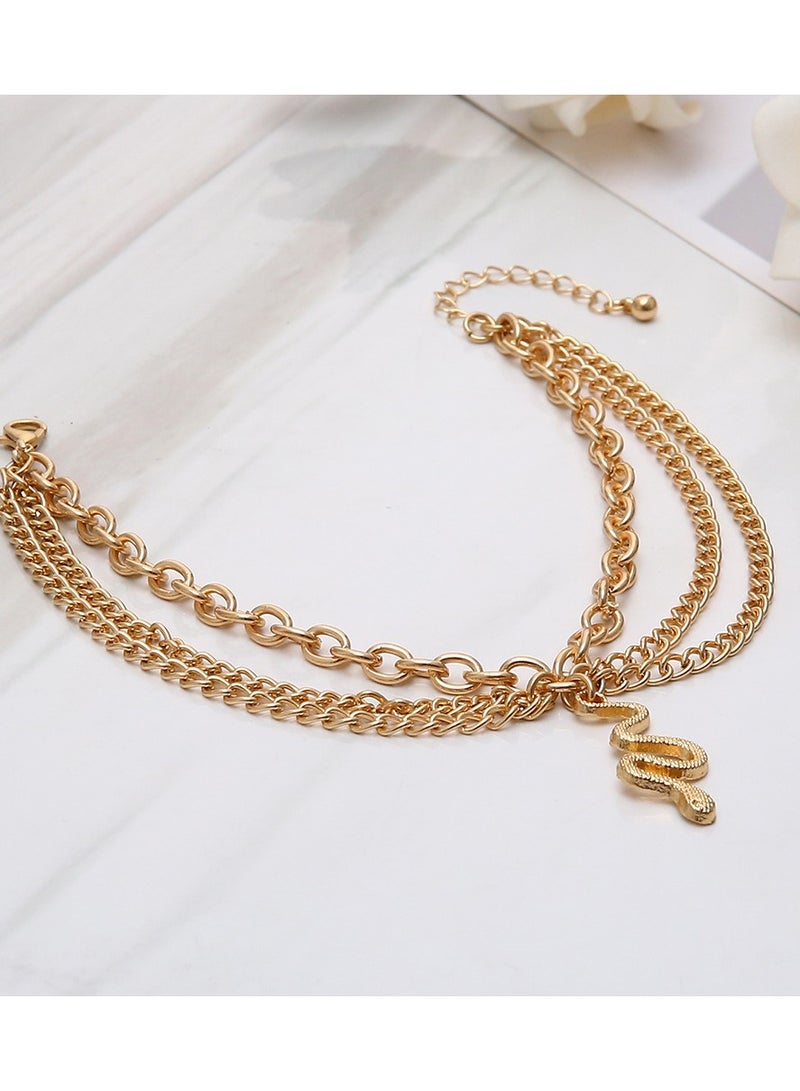 سوار كاحل ثعبان سلسلة تمديد مجوهرات قدم رقيقة من سبائك معدنية للنساء والفتيات هدية مثالية لعيد الميلاد أو عيد الحب باللون الذهبي - Image 2