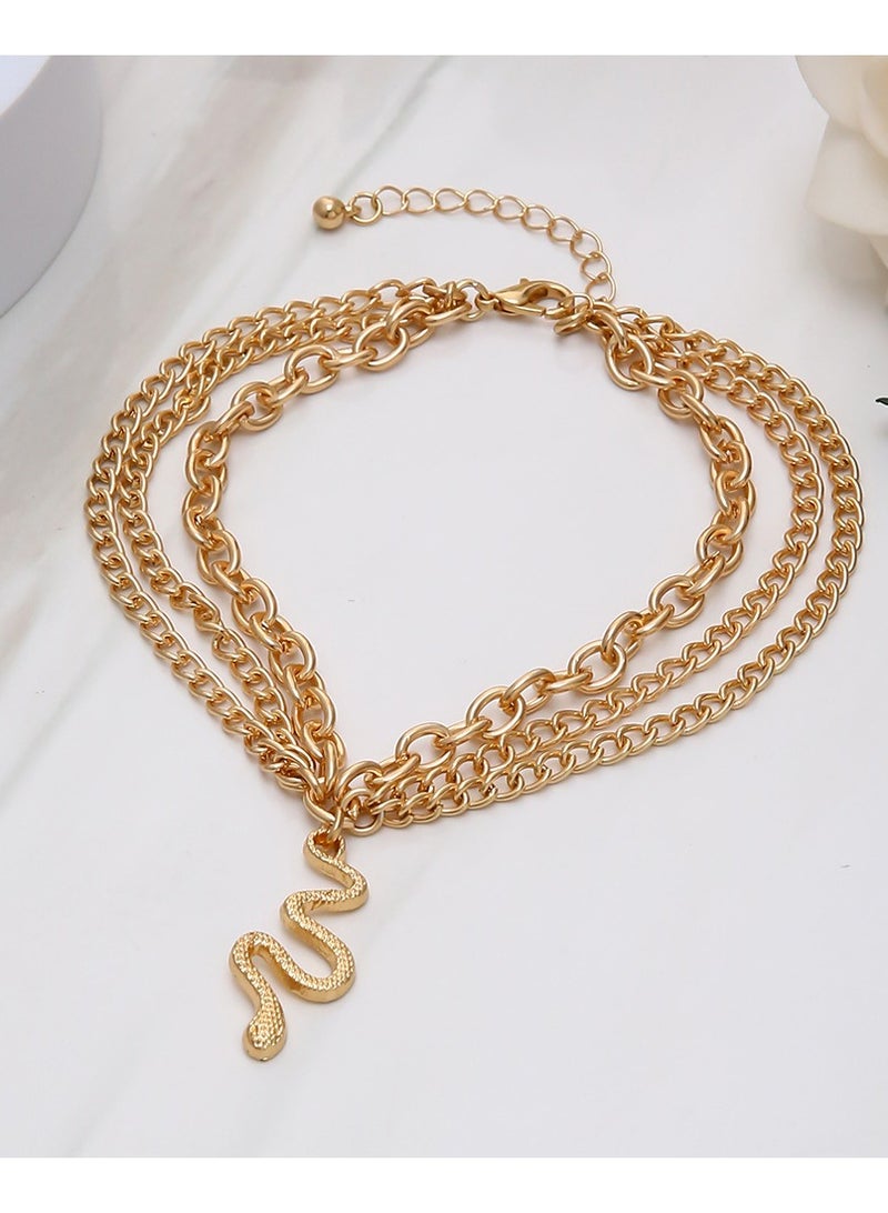 سوار كاحل ثعبان سلسلة تمديد مجوهرات قدم رقيقة من سبائك معدنية للنساء والفتيات هدية مثالية لعيد الميلاد أو عيد الحب باللون الذهبي - Image 4