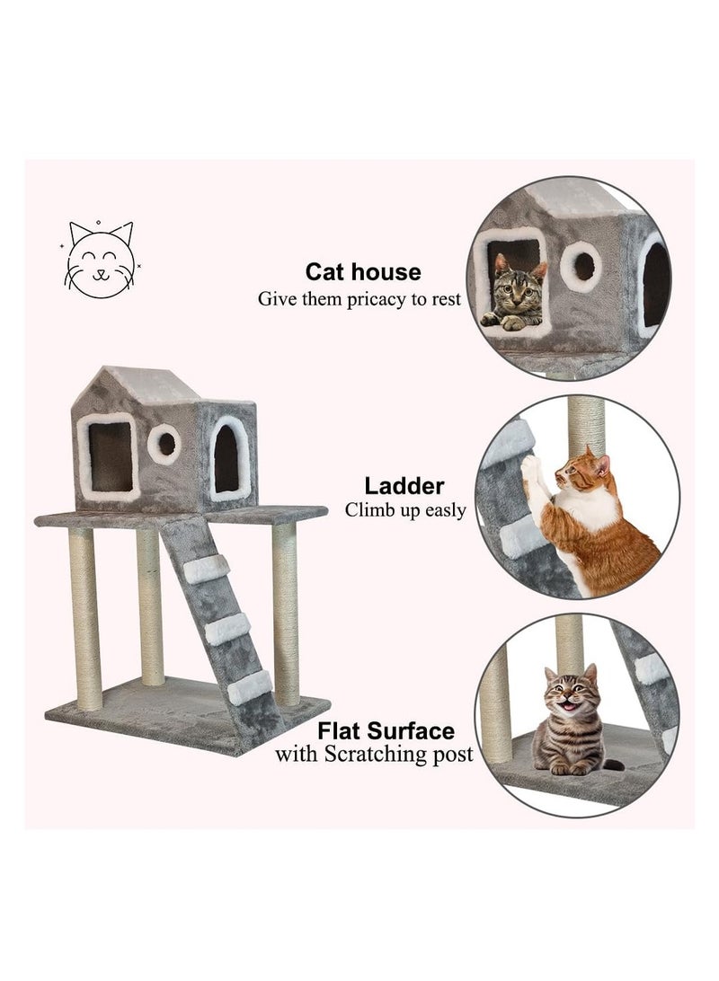 أن ان سي بيتس شجرة قطط داخلية على شكل منزل، ومكان مخصص للقطط، وعمود خدش من السيزال، ومركز أنشطة تفاعلي مع سلم تسلق، وشجرة قطط متينة بطول 95 سم، وسهلة التجميع (رمادي) - Image 3