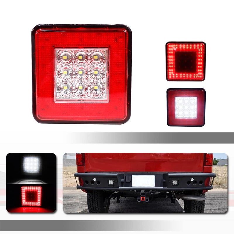 Tonsya 3-In-1 Red Lens Universal LED Hauling 2" Receiver Compatible with Truck SUV RV Trailer Rear Bumper Driving lamp Brake Tail Reverse Tow Hitch Cover Light - Image 1