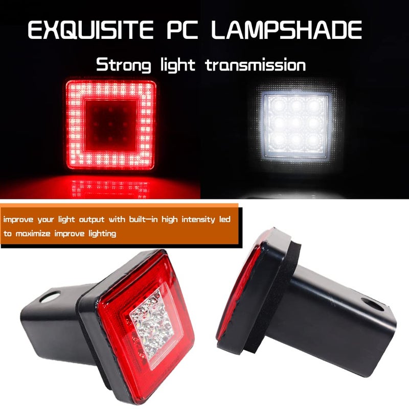Tonsya 3-In-1 Red Lens Universal LED Hauling 2" Receiver Compatible with Truck SUV RV Trailer Rear Bumper Driving lamp Brake Tail Reverse Tow Hitch Cover Light - Image 2