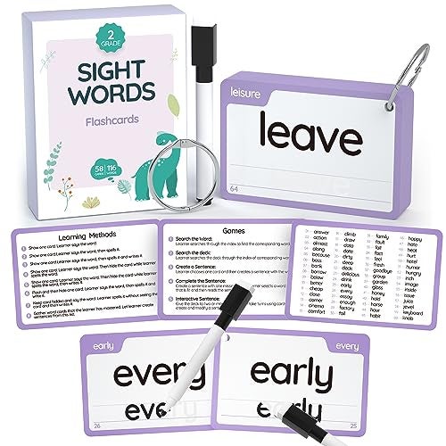 WJPC 58 Cards 116PCS High Frequency Sight Words Flash Cards SecondGrade 1st 2nd 3rd Grade 6789 Years Ages Kids Boys Girls Homeschool Phonics Learning Cards to Read Write - Image 1