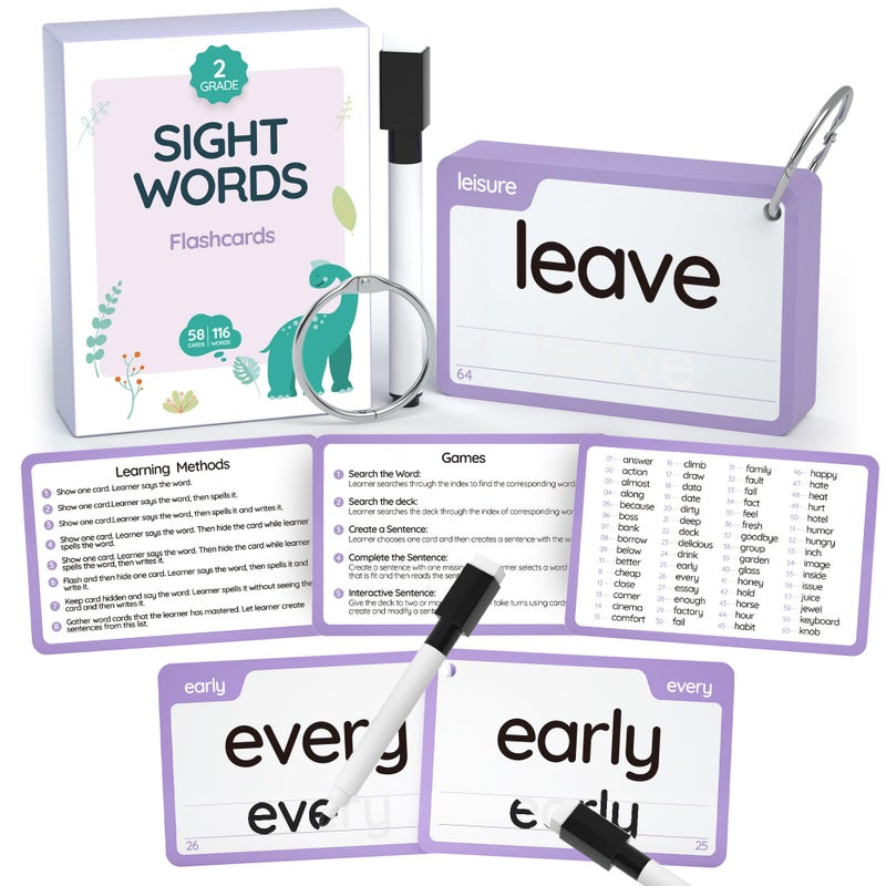 WJPC 58 Cards 116PCS High Frequency Sight Words Flash Cards SecondGrade 1st 2nd 3rd Grade 6789 Years Ages Kids Boys Girls Homeschool Phonics Learning Cards to Read Write - Image 3