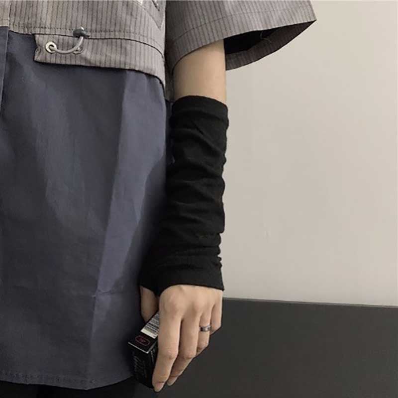 Rainbow Striped Sleeve Gloves Cotton Warmth Pure black 