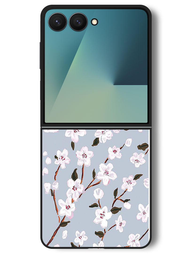 Theodor Case Compatible with Samsung Galaxy Z Flip 7 - 6.9 Inch Protection Shockproof Bumper Cover White Flower - Image 1