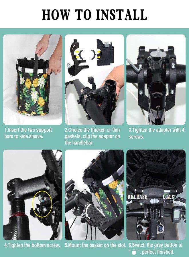 RAYMACE Bicycle Basket Dog Bike Handlebar Basket Front,Folding Detachable Quick Release Easy Install,Cycling Picnic Bag (Ananas) - Image 5