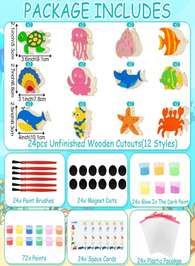 LARDUX Under The Sea Party Favors, 24PCS Wooden Sea Ocean Animals Party Favors Painting Kit, Glow in The Dark DIY Crafts, Shark Birthday Party Decorations Goodie Bag Stuffers for Kids Boys Girls - Image 4