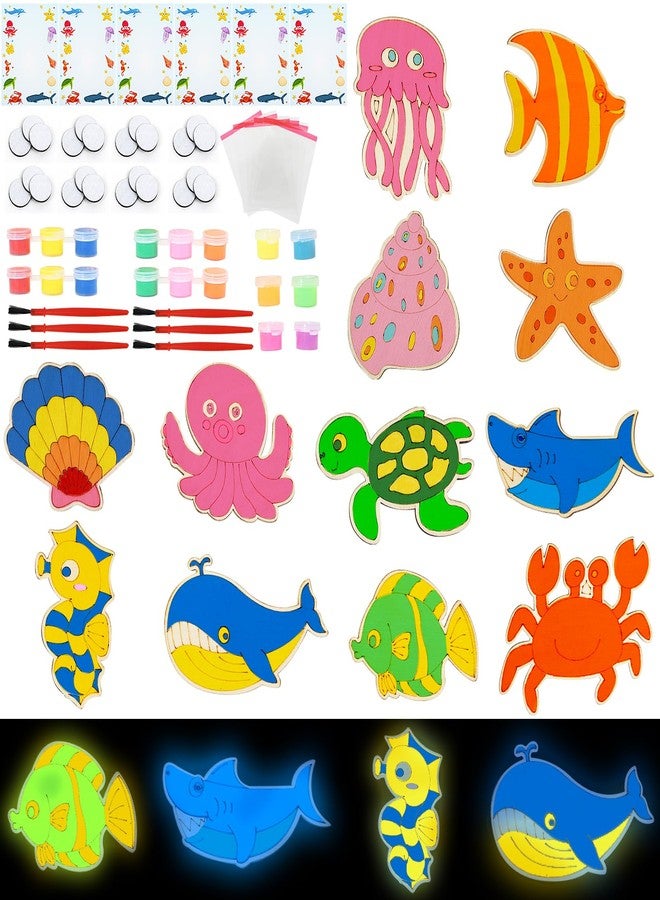 LARDUX Under The Sea Party Favors, 24PCS Wooden Sea Ocean Animals Party Favors Painting Kit, Glow in The Dark DIY Crafts, Shark Birthday Party Decorations Goodie Bag Stuffers for Kids Boys Girls - Image 2