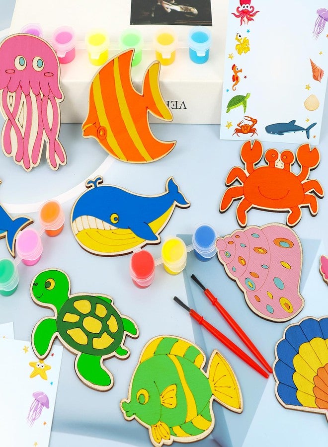 LARDUX Under The Sea Party Favors, 24PCS Wooden Sea Ocean Animals Party Favors Painting Kit, Glow in The Dark DIY Crafts, Shark Birthday Party Decorations Goodie Bag Stuffers for Kids Boys Girls - Image 3