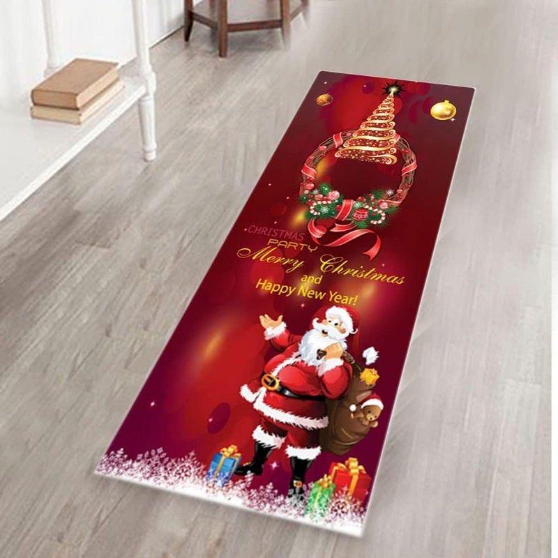 klarako Christmas Area Rugs Doormats Home Decoration, Nonslip Xmas Floor Carpets Santa Claus Xmas Tree Print Christmas Welcome Doormat for Home Living Room Bedroom Dorm Decor (A) - Image 2