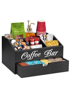 XiuWoo Coffee Bar Organizer Countertop, Wooden Coffee Bar Accessories Organizer With Drawer, Coffee Station Organizer Coffee Pods Holder Storage Basket, Farmhouse Coffee and Tea Condiment Organizer Station  - Image 1