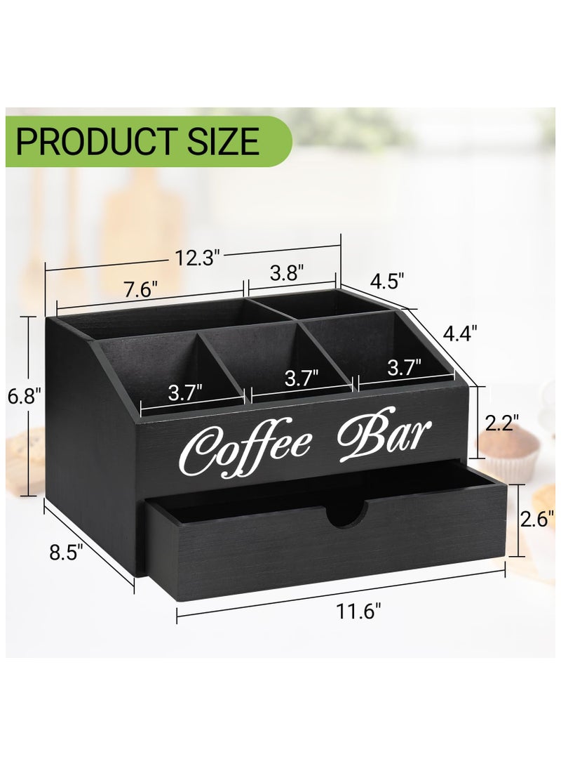 شو وو طاولة تنظيم بار القهوة، منظم ملحقات بار القهوة الخشبي مع درج، منظم محطة القهوة، حامل كبسولات القهوة، سلة تخزين، محطة تنظيم توابل القهوة والشاي في المزرعة - Image 2