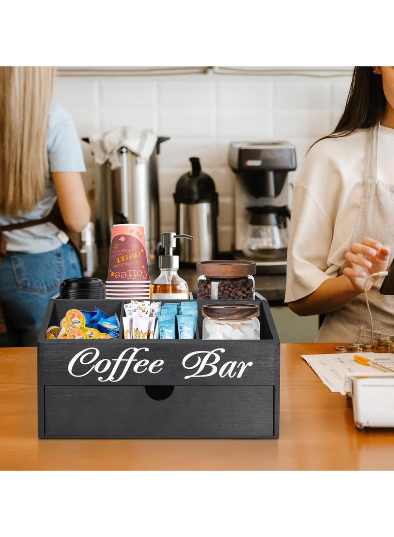 شو وو طاولة تنظيم بار القهوة، منظم ملحقات بار القهوة الخشبي مع درج، منظم محطة القهوة، حامل كبسولات القهوة، سلة تخزين، محطة تنظيم توابل القهوة والشاي في المزرعة - Image 4