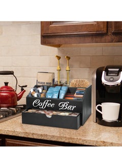 XiuWoo Coffee Bar Organizer Countertop, Wooden Coffee Bar Accessories Organizer With Drawer, Coffee Station Organizer Coffee Pods Holder Storage Basket, Farmhouse Coffee and Tea Condiment Organizer Station  - Image 5