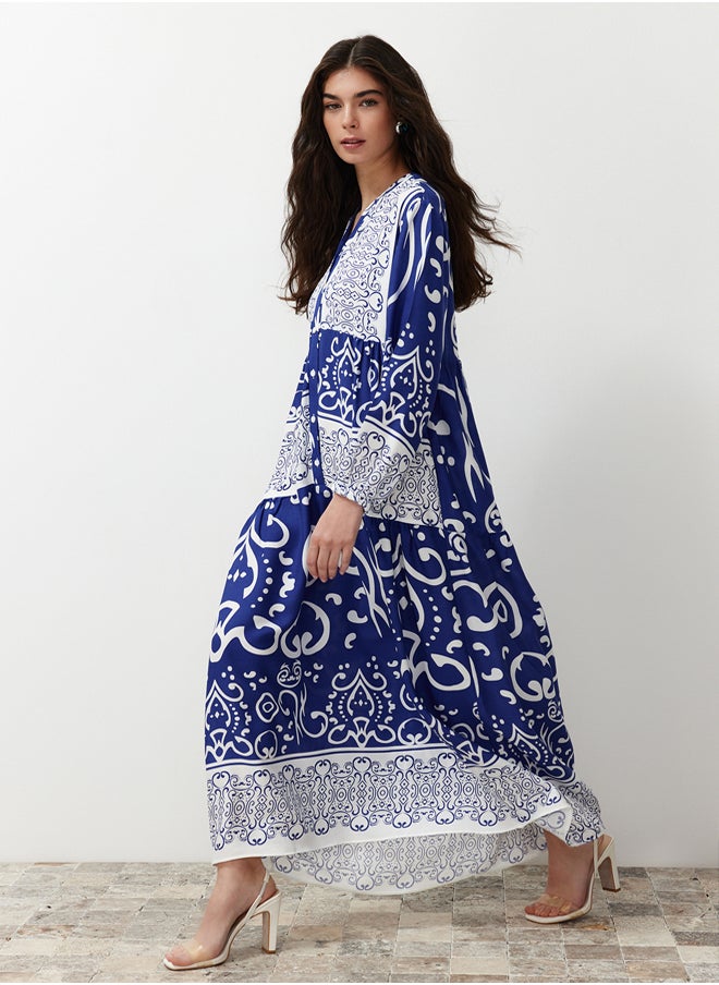trendyol Blue Shawl Patterned Button Detailed Woven Dress TCTSS24EB00244  - Image 2