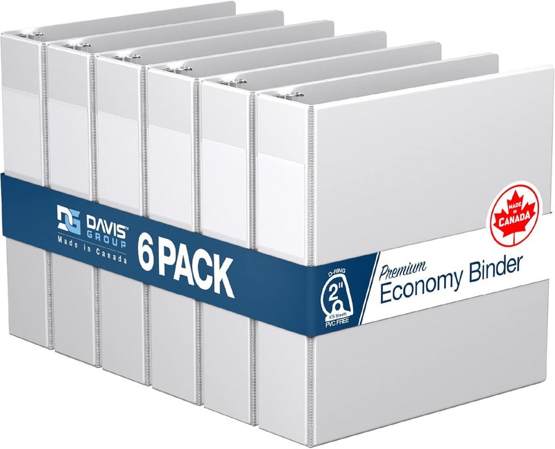 Davis Group Premium Economy 6-Pack 3-Ring Binders for School or Office, D-Ring Binders, 2 Inch, White - Image 1