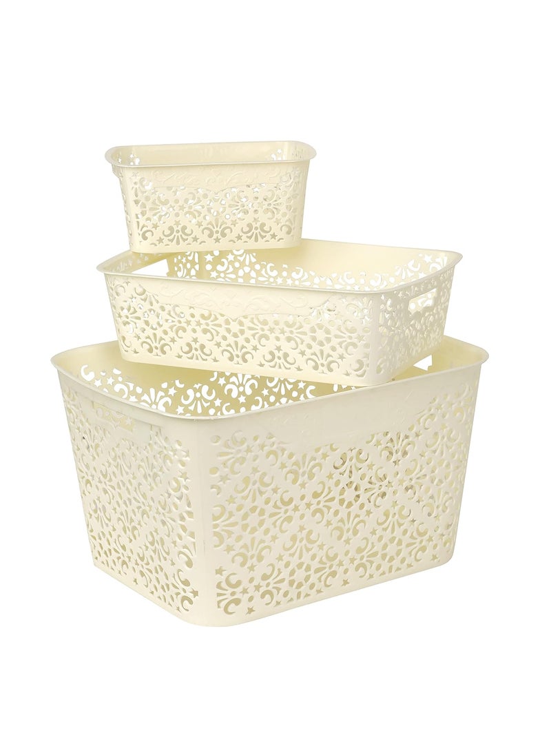 Cutting EDGE Cutting EDGE Plastic Turkish Basket Set Big x 1 Medium x 1 Small x1 Storage Basket Without Lid Sturdy Multipurpose Solitaire Organizer Tray for Kitchen Office Stationary Laundry White  - Image 5