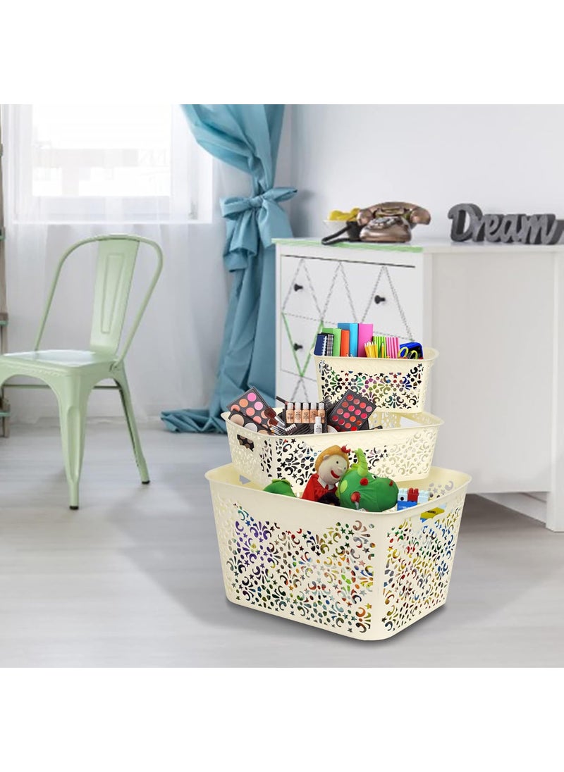 Cutting EDGE Cutting EDGE Plastic Turkish Basket Set Big x 1 Medium x 1 Small x1 Storage Basket Without Lid Sturdy Multipurpose Solitaire Organizer Tray for Kitchen Office Stationary Laundry White  - Image 4