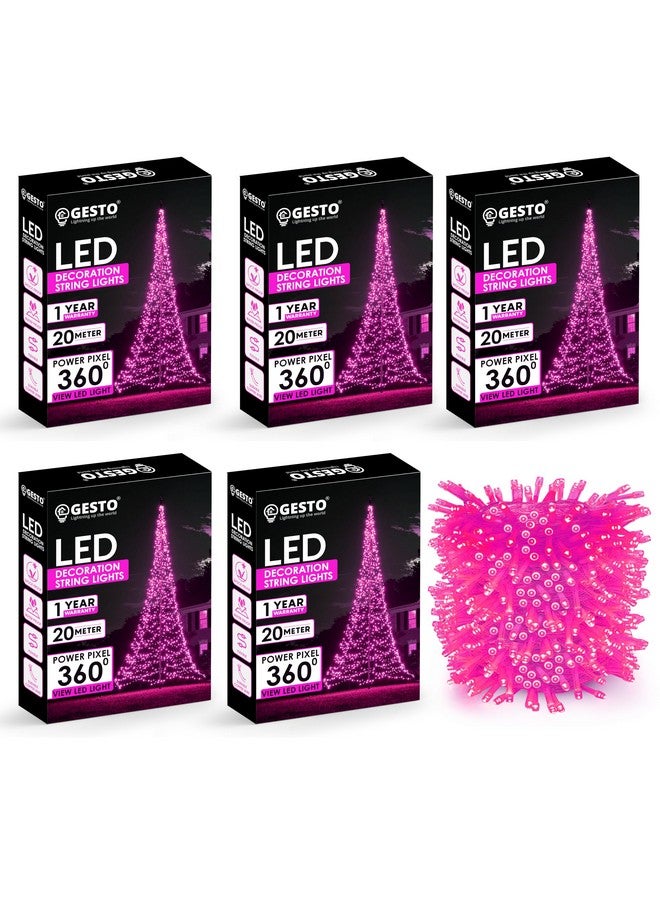 Gesto Pink Led Serial Lights for Decoration - String Lights for Home Decoration,Fairy Lights | Christmas, Diwali Decoration Lights for Balcony | Copper Wire Pixel Light (20 Meter | Pack of 5) - Image 1