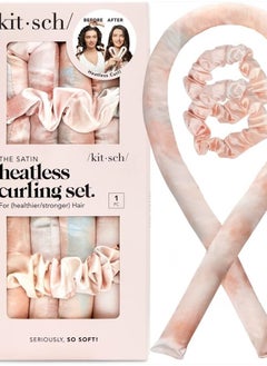 Kitsch Satin Heatless Curling Set - Hair Rollers for Heatless Curls | Heatless Hair Curlers & Hot Rollers | Hair Curlers to Sleep in | Heatless Curling Rod Headband | Heatless Curler (SunsetTieDye)  - Image 1