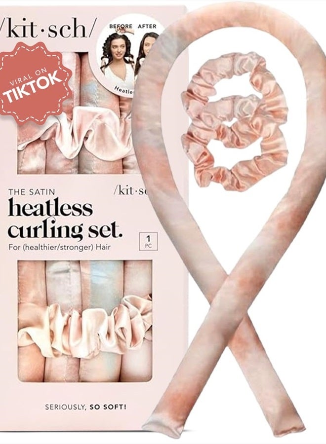 Kitsch Satin Heatless Curling Set - Hair Rollers for Heatless Curls | Heatless Hair Curlers & Hot Rollers | Hair Curlers to Sleep in | Heatless Curling Rod Headband | Heatless Curler (SunsetTieDye) - Image 2