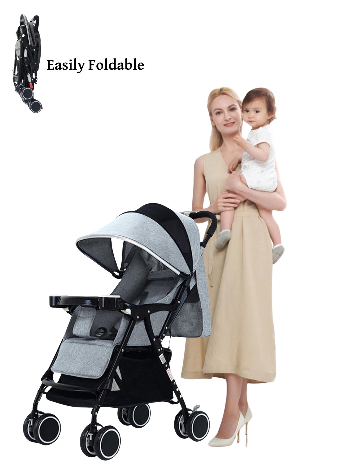 Lightweight Stroller with Compact Folding and Multi Position  Portable Handle Stroller Adaptable Stroller and Swivel Wheels 