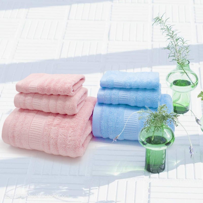 Mush Ultra Soft & Absorbent 600 GSM 6 Piece Bamboo Towel Couple Set (Sky Blue & Pink) - Image 1