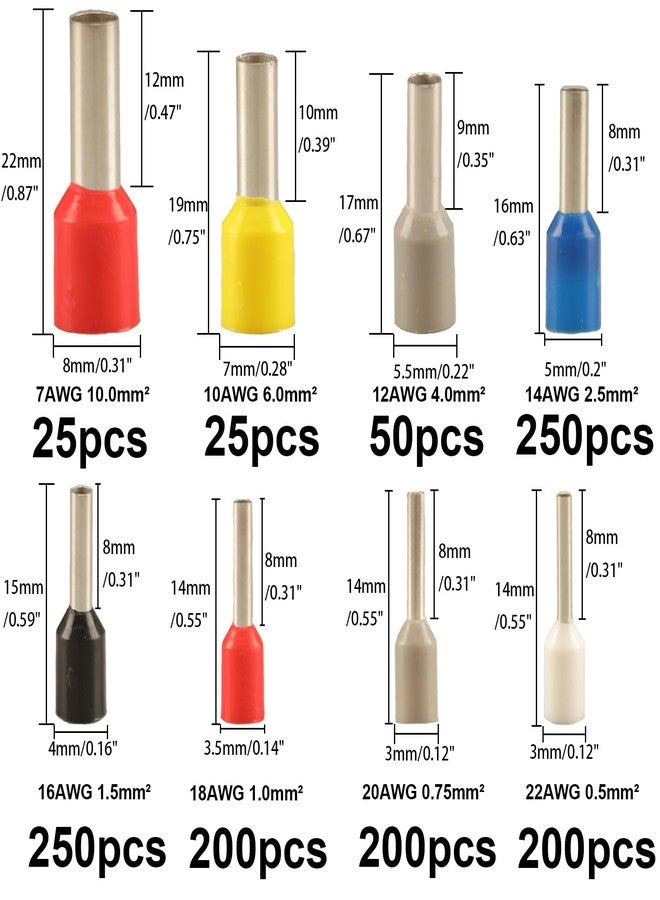 Feggizuli Wire Ferrule Terminal Kit, 8 Different Ferrule Connector Kit AWG 22-7, Pin Terminal Connector Wire Ferrule Assortment Kit, Wire Copper Crimp Connectors Insulated Ferrule Pin Cord End Terminals 1200pcs - Image 2