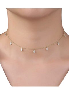 GELESE Elegant and Simple Rhinestone Pink Teardrop Choker Necklace for Women Daily Wear/Gift for Friends, Mother, Wife  - Image 1