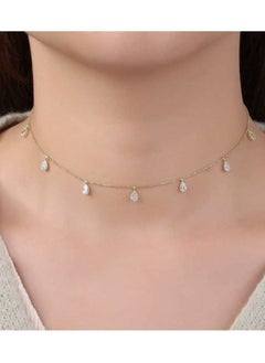 GELESE Elegant and Simple Rhinestone Pink Teardrop Choker Necklace for Women Daily Wear/Gift for Friends, Mother, Wife  - Image 2