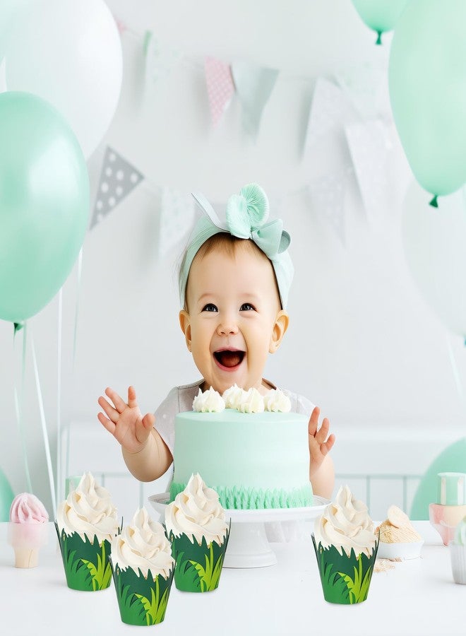 وولاين مجموعة أغطية كب كيك من والين، 36 قطعة، بتصميم عشب أخضر، مثالية لتزيين كب كيك الحفلات والحلويات. - Image 5