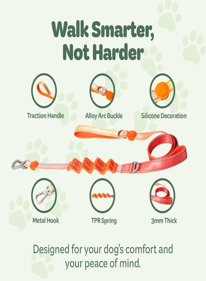 desired tools Desired Things Bungee Dog Leash Reflective Training Leash with Shock Absorbent Spring, Emergency Pull Handle, Collar Latch, D-Ring Buckle for Dog Treats, Poop Bags, Puppy Essentials - Pink and Orange - Image 3