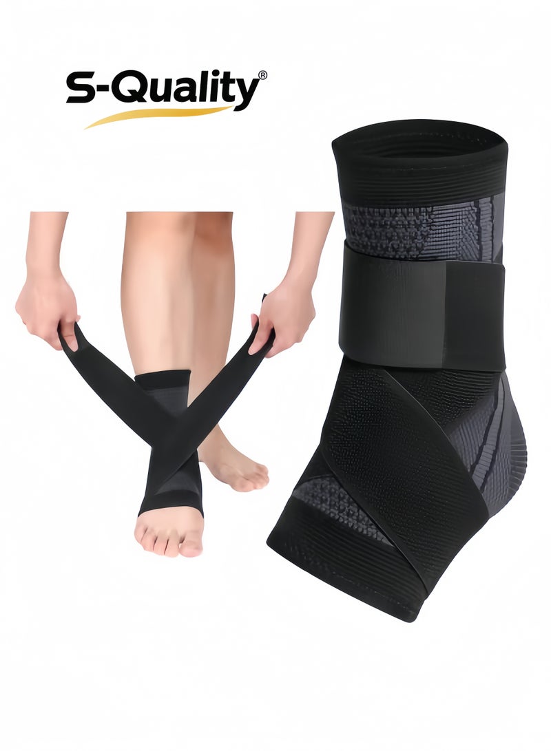 S-Quality 1 pice Ankle Support Brace, Adjustable Compression Ankle Support, for Men Women Achilles Tendon Support and Plantar Fasciitis, Eases Pain Swelling and Sprained Ankle Pain - Image 1