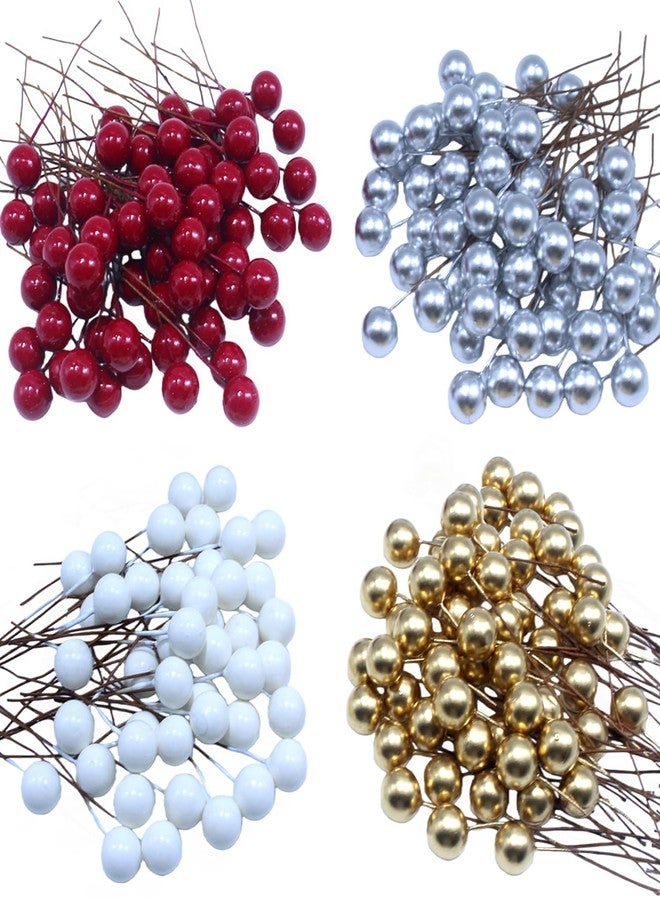 DoubleWood Artificial Holly Berries with Wire Stems, 400Pcs Red Mini Berry Picks, 10mm Fake Berries for Crafts, Artificial Berries for Christmas Tree Wreath Decor (400, Red, Gold, Silver, White) - Image 1