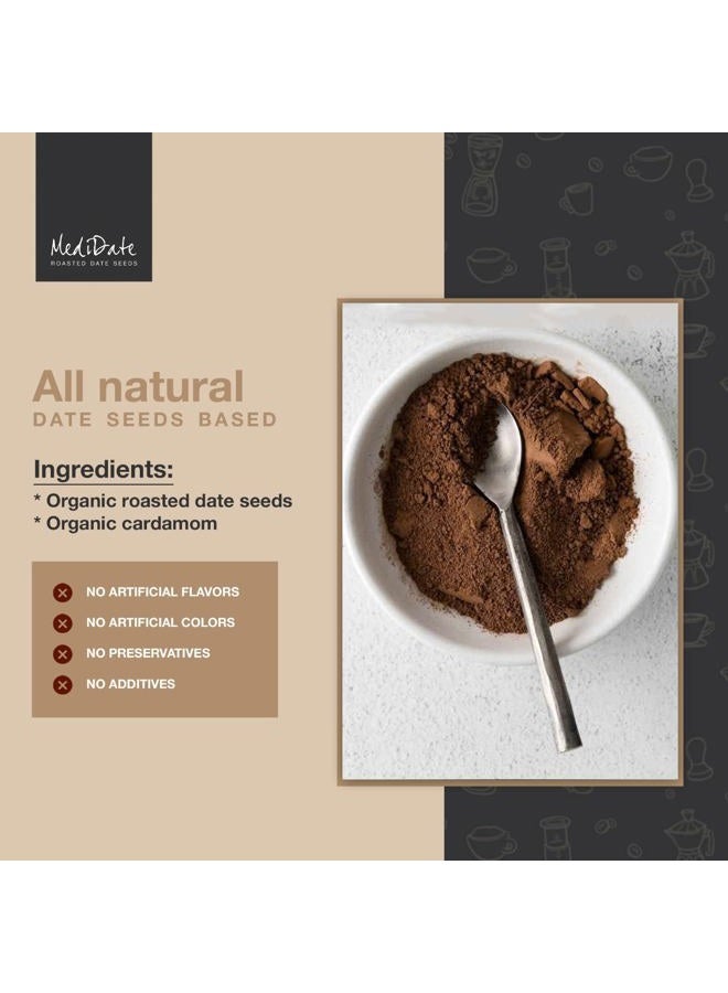 MediDate Coffee بديل القهوة MEDIDATE مع بذور التمر المحمصة، الهيل، الكافيين وبديل القهوة الخالي من الأحماض، بروبيوتيك طبيعي و بوليفينول، دعم المناعة والتركيز (12 أونصة / 25 حصة) - Image 2
